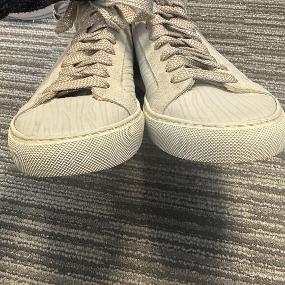 P448 Star White Zebra Embossed High Top Leather Sneakers Metallic Preppy Casual - Picture 3 of 8